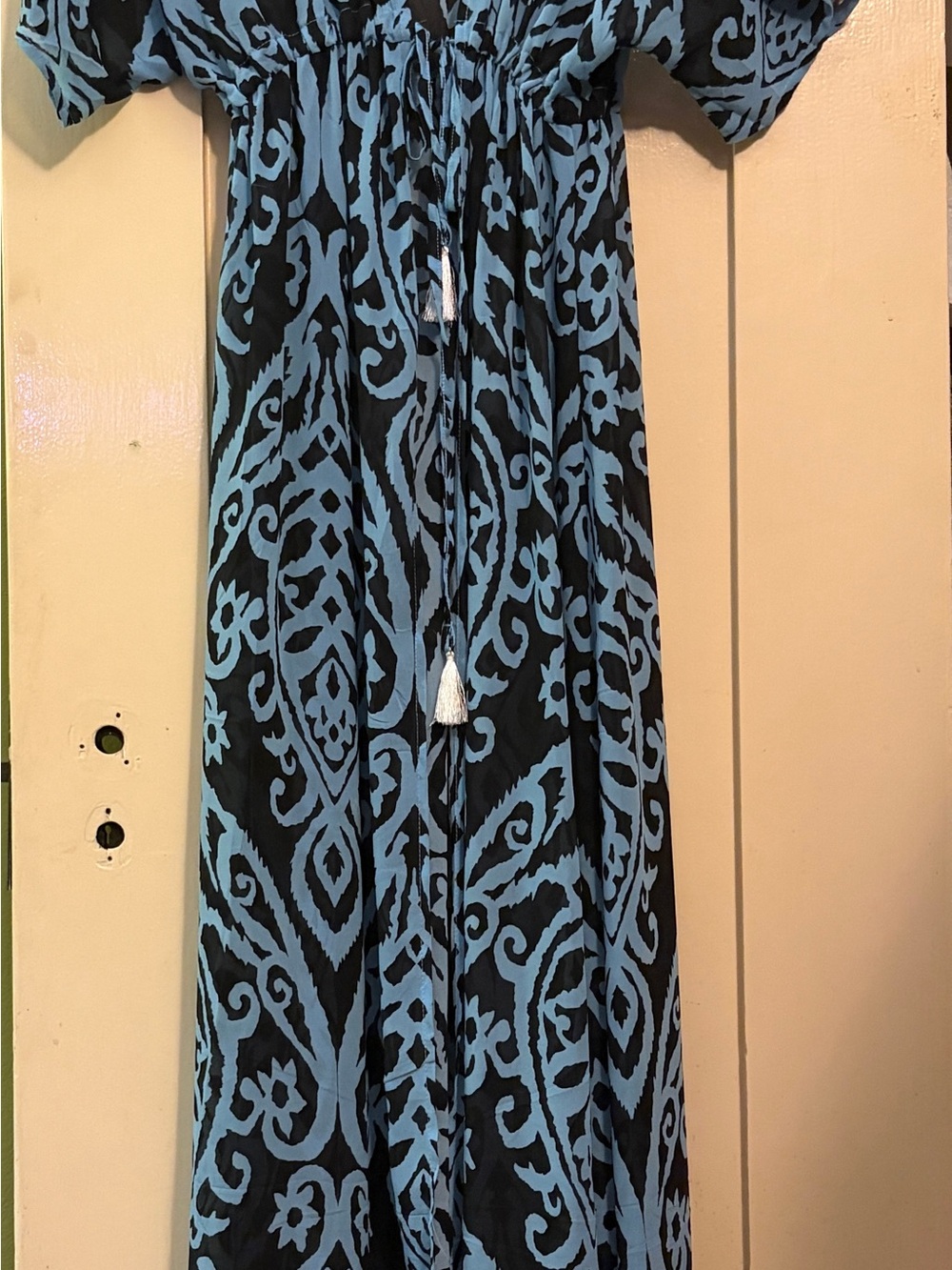 Dokotoo Boho Blue Damask Maxi Kimono Cardigan OS XL